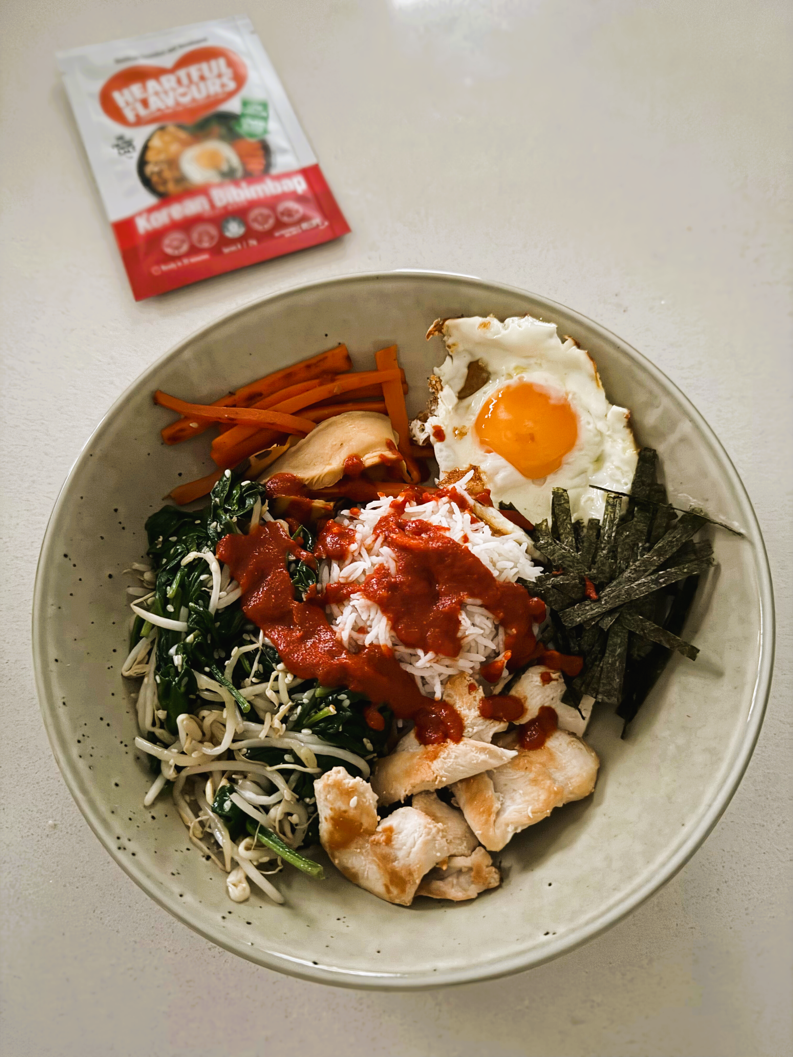 Korean Bibimbap with Chicken and Egg