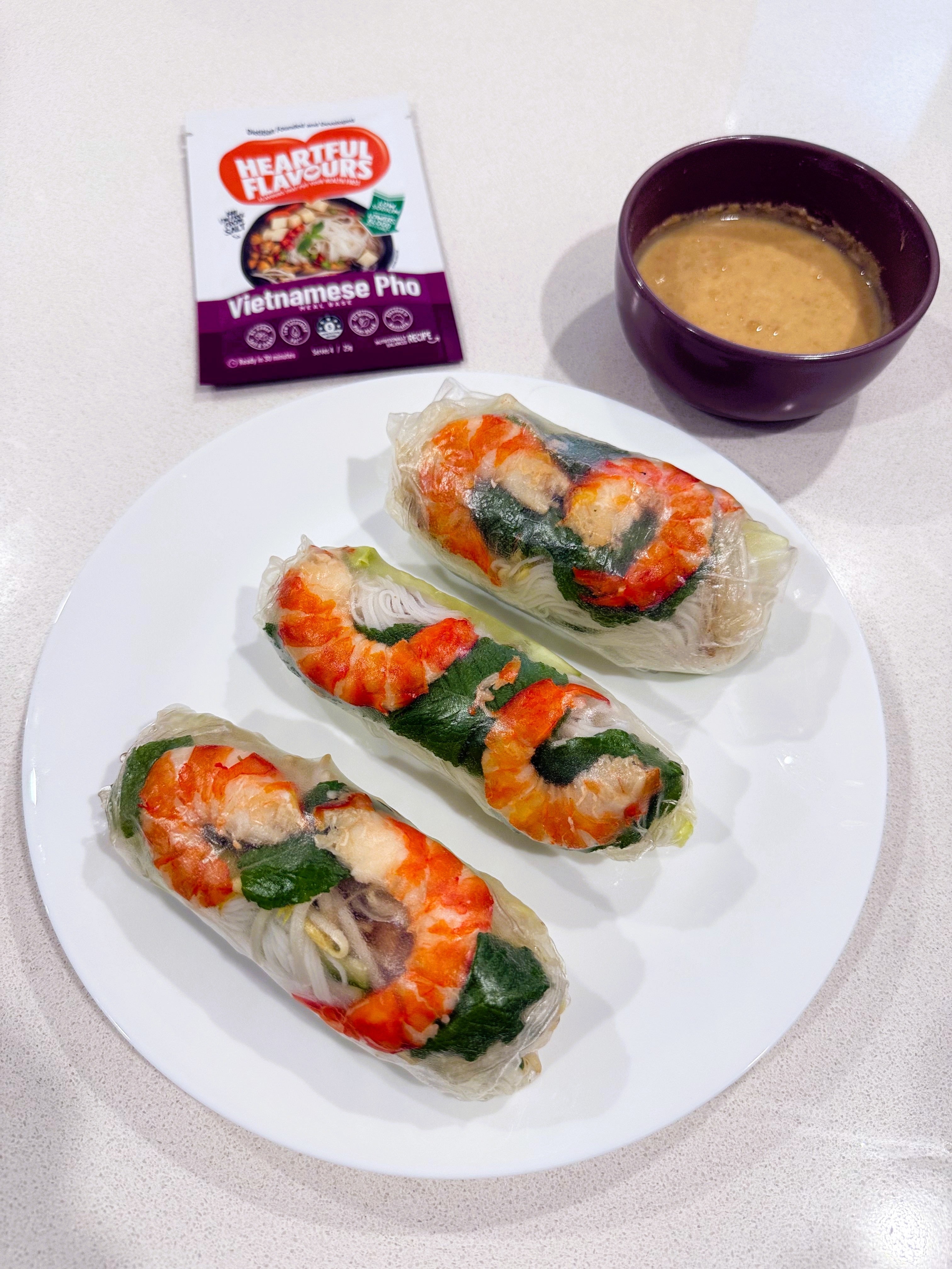 Vietnamese chicken and prawn rice paper rolls (Gỏi Cuốn) with Peanut Dipping Sauce