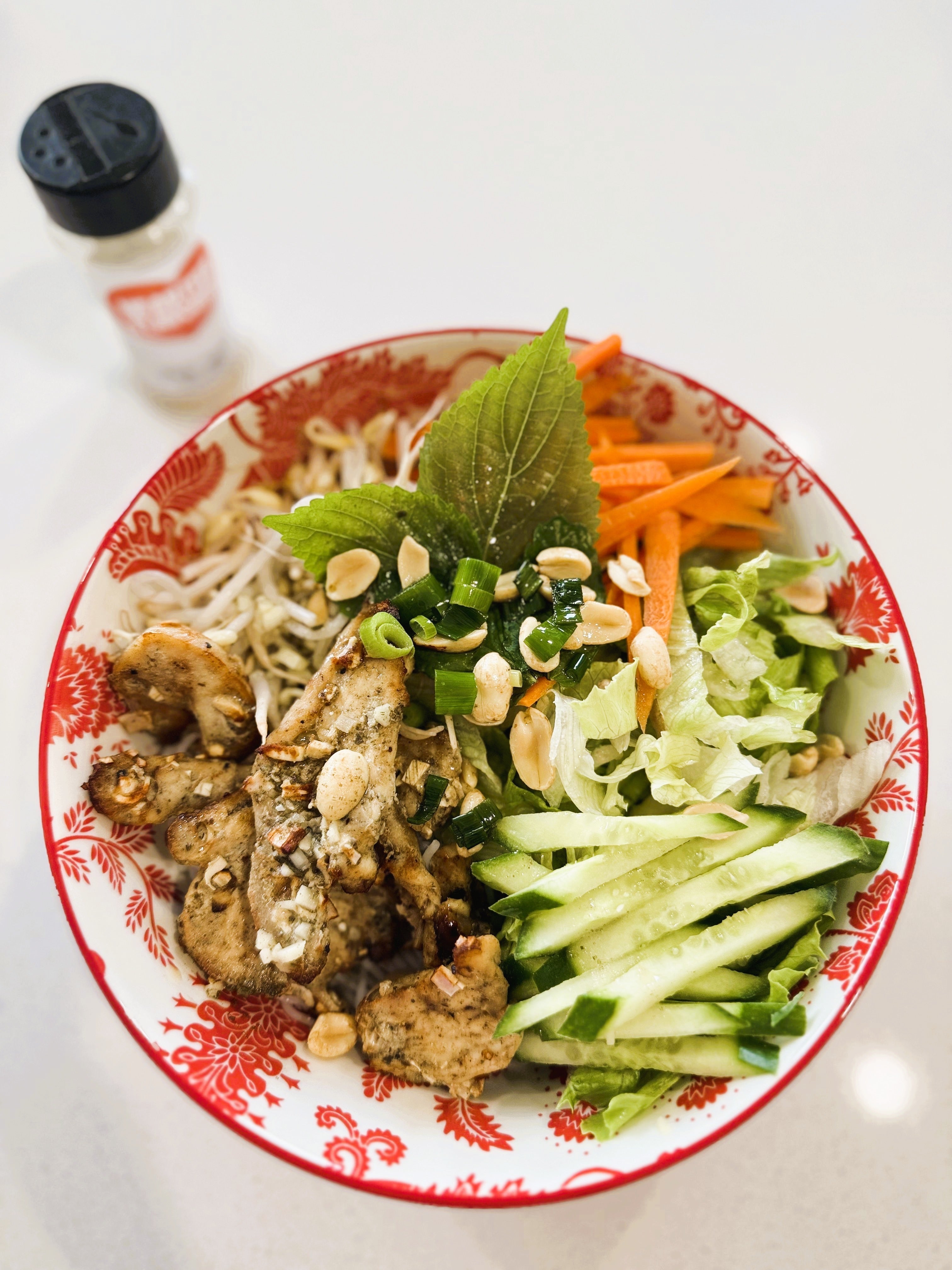 Vietnamese Lemongrass Chicken Vermicelli Noodle Salad with Nước Chấm Sauce
